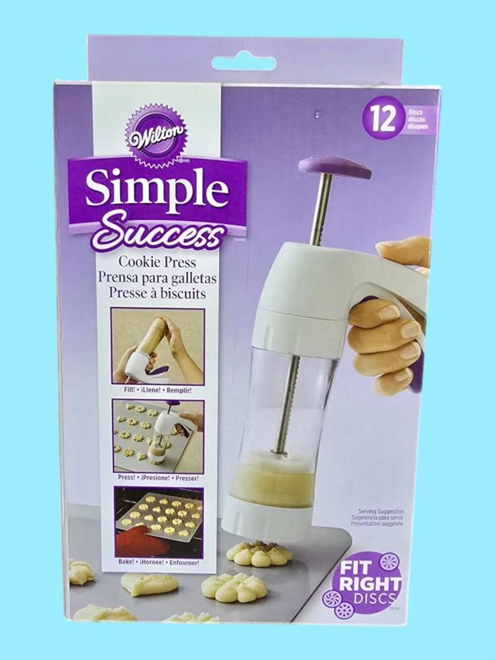 NEW! Wilton Simple Success Cookie Press w/ 12 Fit Right Disks Spritz Cookies